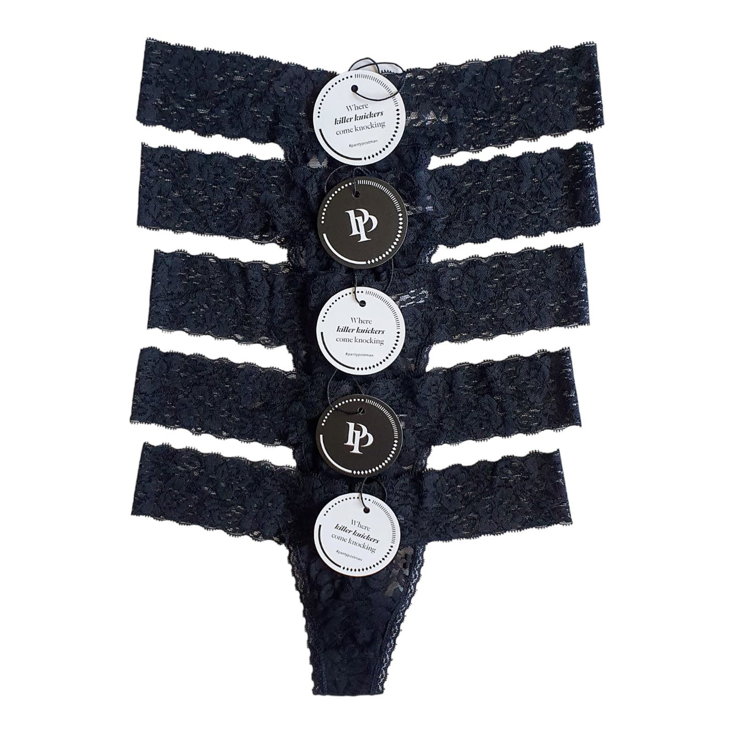 Set of 5 Lace Thongs // Black // AU Size 12-14