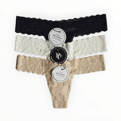 Set of 3 Lace Thongs // Black, White & Nude // AU Size 6-10
