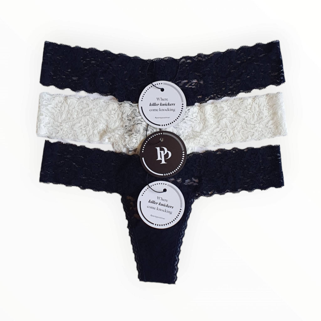 3 Lace Thongs // Black & White // AU Size 6-10