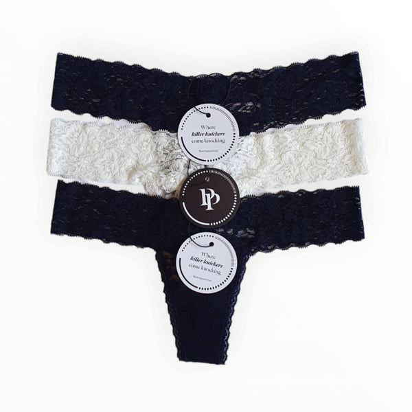3 Lace Thongs // Black & White // AU Size 6-10
