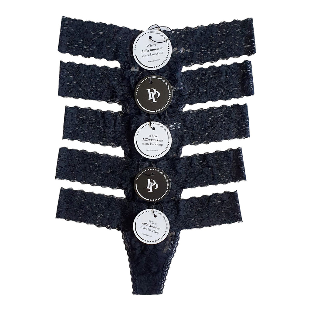Set of 5 Lace Thongs // Black // AU Size 12-14