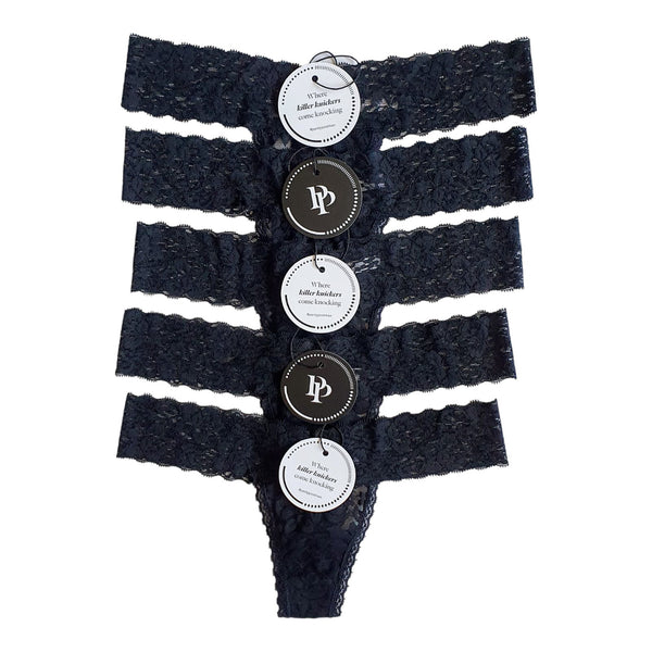 Set of 5 Lace Thongs // Black // AU Size 6-10