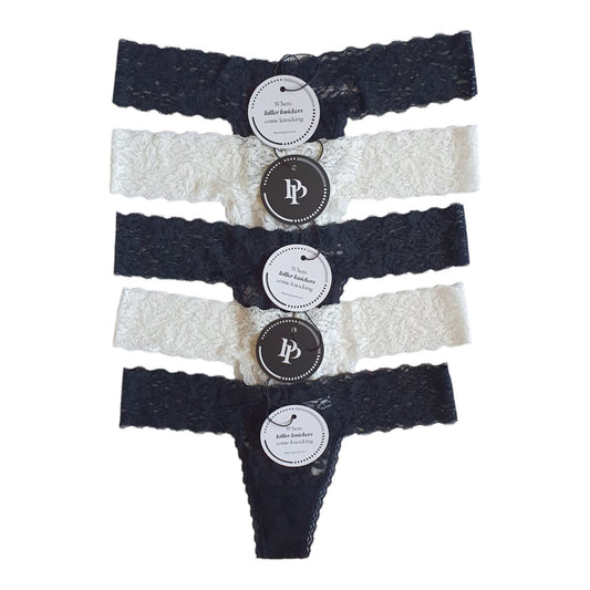 Set of 5 Lace Thongs // Black & White // AU Size 6-10