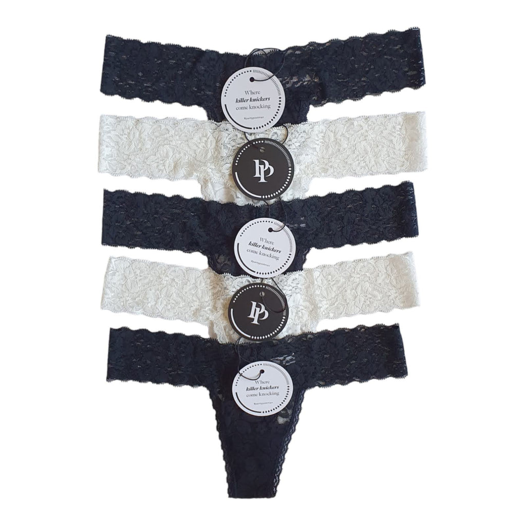 Set of 5 Lace Thongs // Black & White // AU Size 6-10