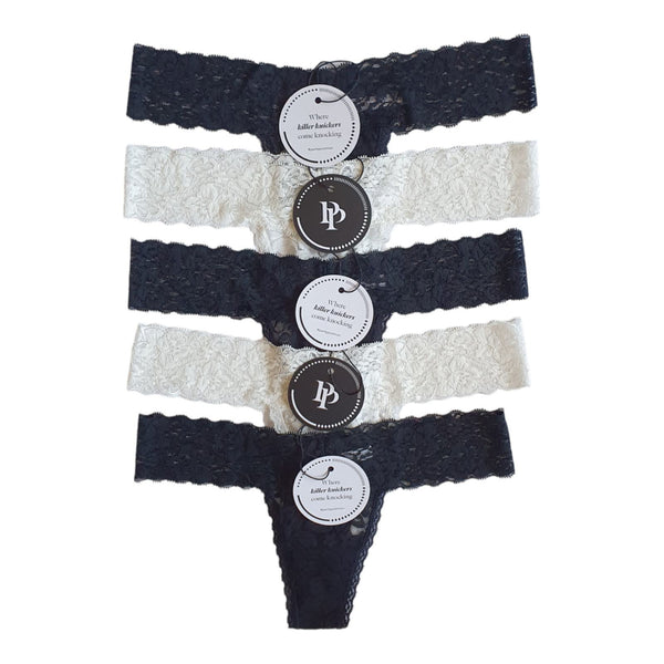 Set of 5 Lace Thongs // Black & White // AU Size 6-10