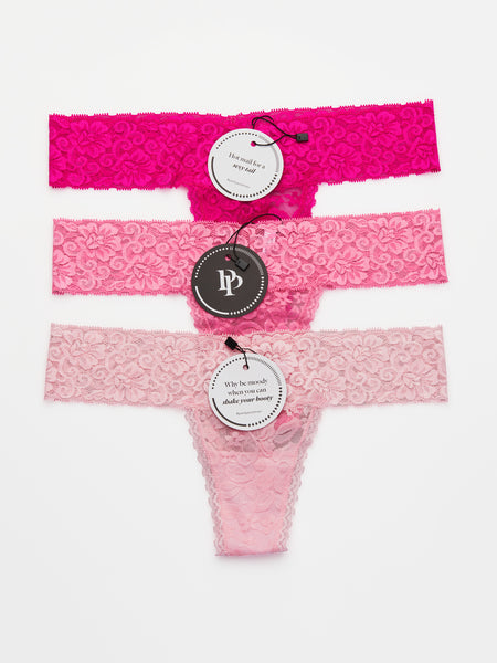 Set of 3 Lace Thongs // Hot Pink, Candy Pink & Baby Pink