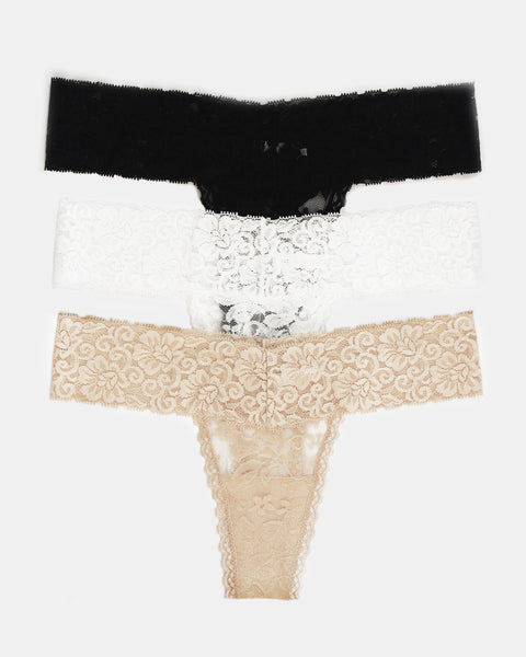 Set of 3 Lace Thongs // Black, White & Nude