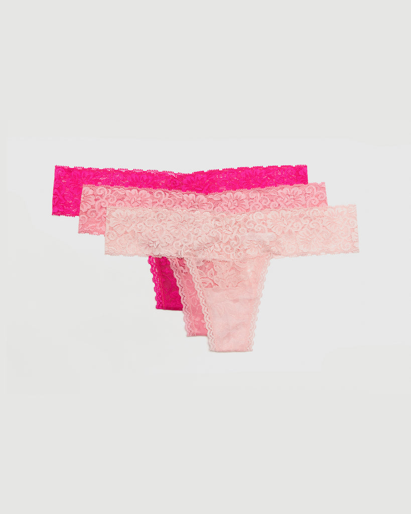 Set of 3 Lace Thongs // Hot Pink, Candy Pink & Baby Pink