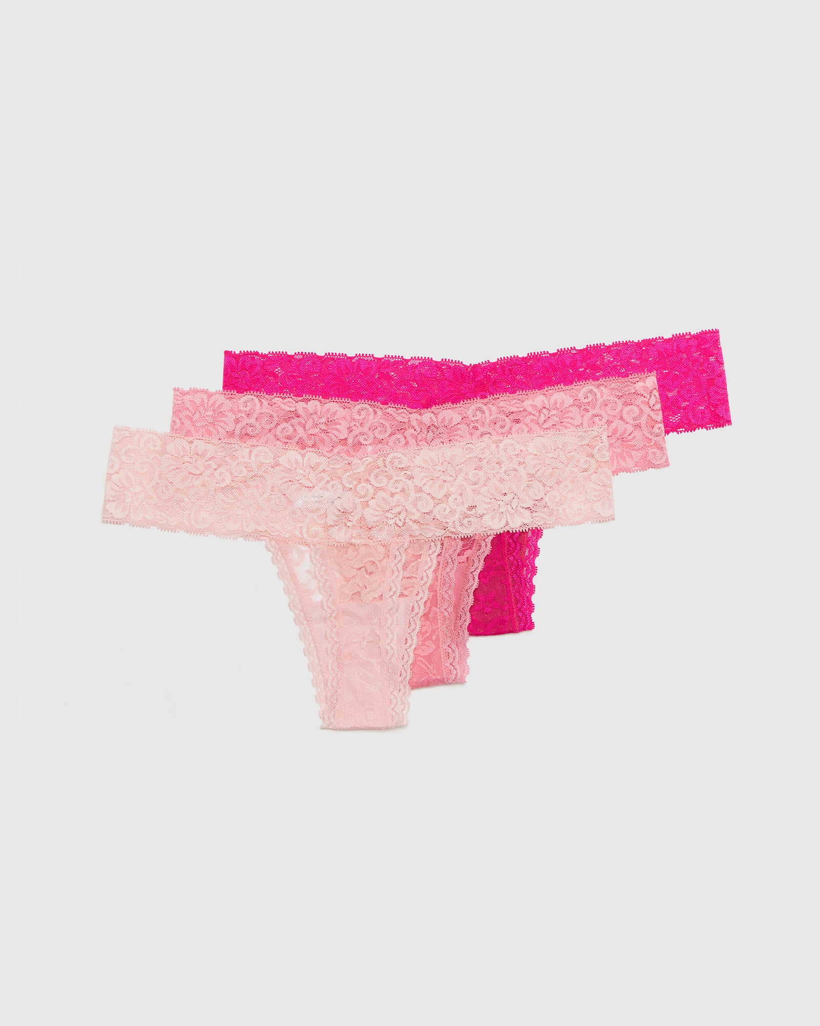 Set of 3 Lace Thongs // Hot Pink, Candy Pink & Baby Pink
