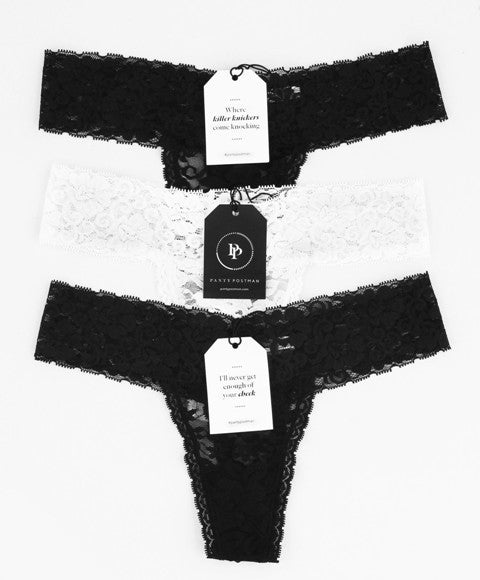 Set of 3 Lace Thongs // Black & White