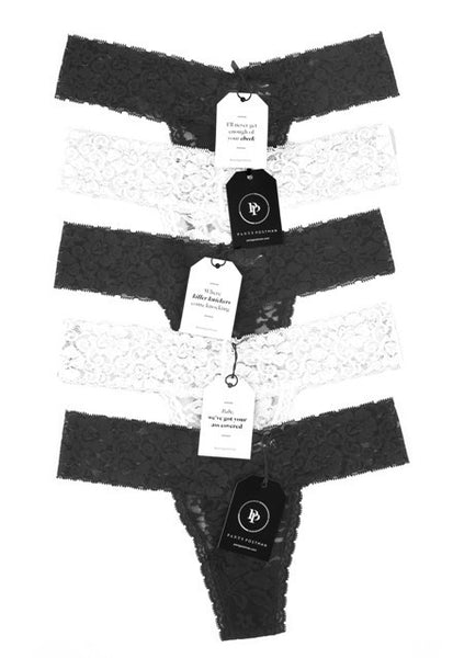 Set of 5 Lace Thongs // Black & White